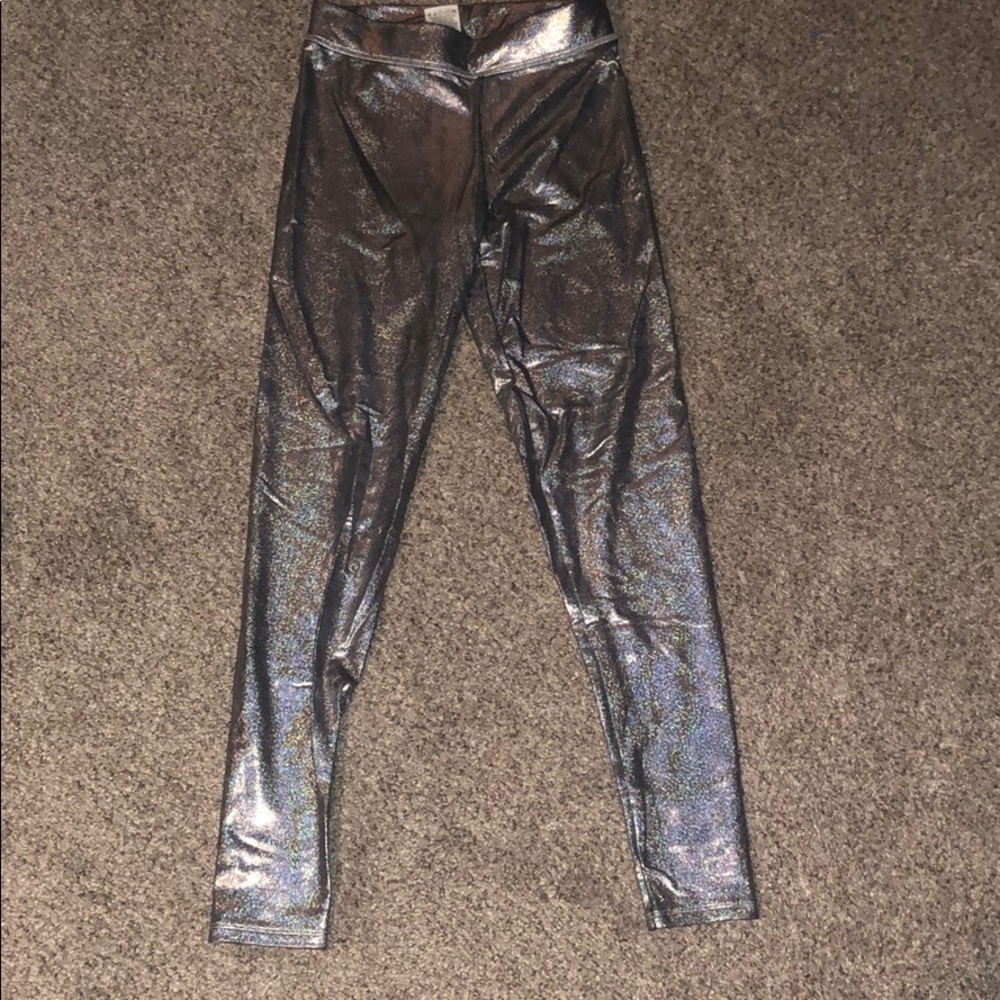 PINK silver shiny leggings